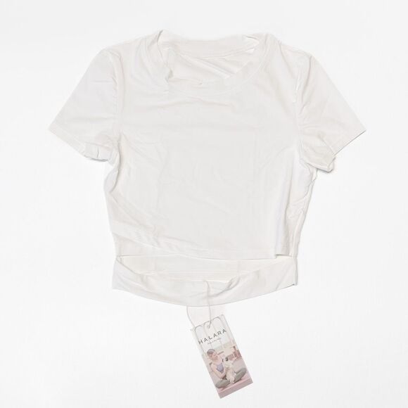 Halara White Short Sleeve Crop Tee Nylon Stretch Size S NWT Athletic Fit - Picture 1 of 5